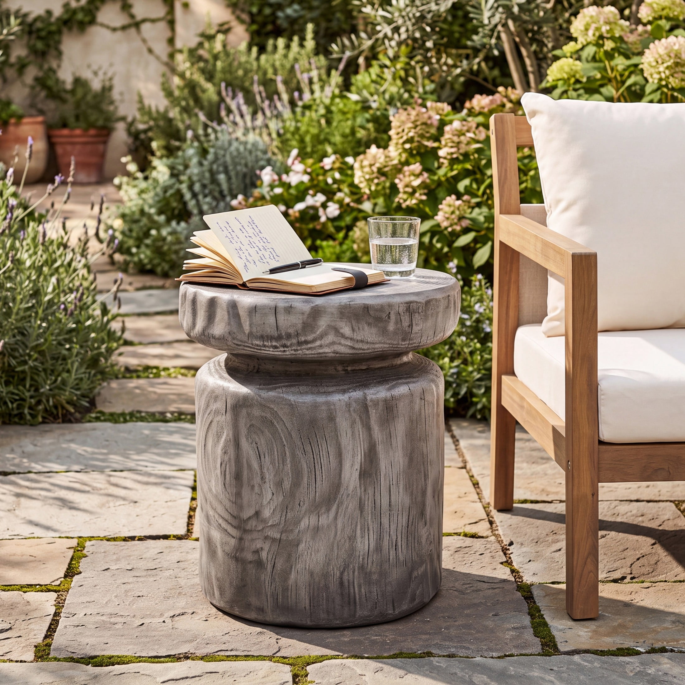 Christopher Knight Home Indoor/Outdoor Wood Grain Side Table, MGO Lightweight Concrete Tree-Stump, Gray