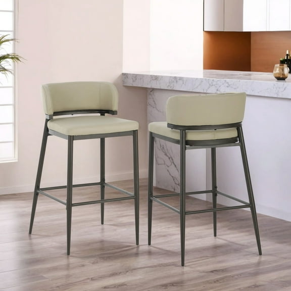Christopher Knight Home Industrial 30 Leathaire Upholstered Bar Stools, Metal Frame, khaki