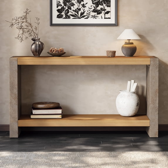 Christopher Knight Home Industrial 59" Console Table, Wood Entryway Table for Hallway, Brown+Natural