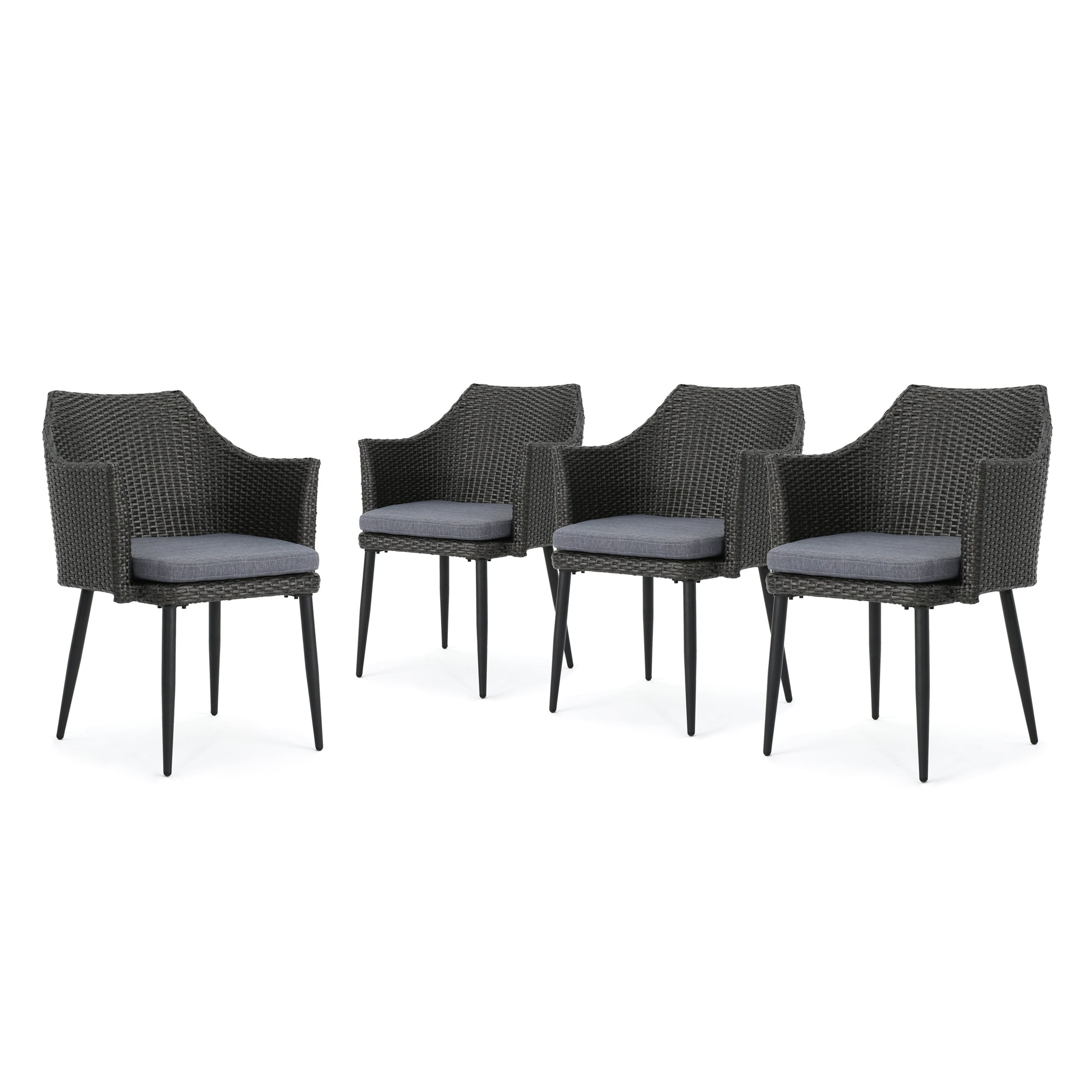 Iona Grey Wicker Outdoor Dining Chairs with Cushions, Set of 4