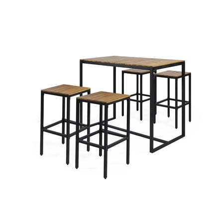 Christopher Knight Home Jack Acacia Wood Bar Set by Black + Teak + Black Metal