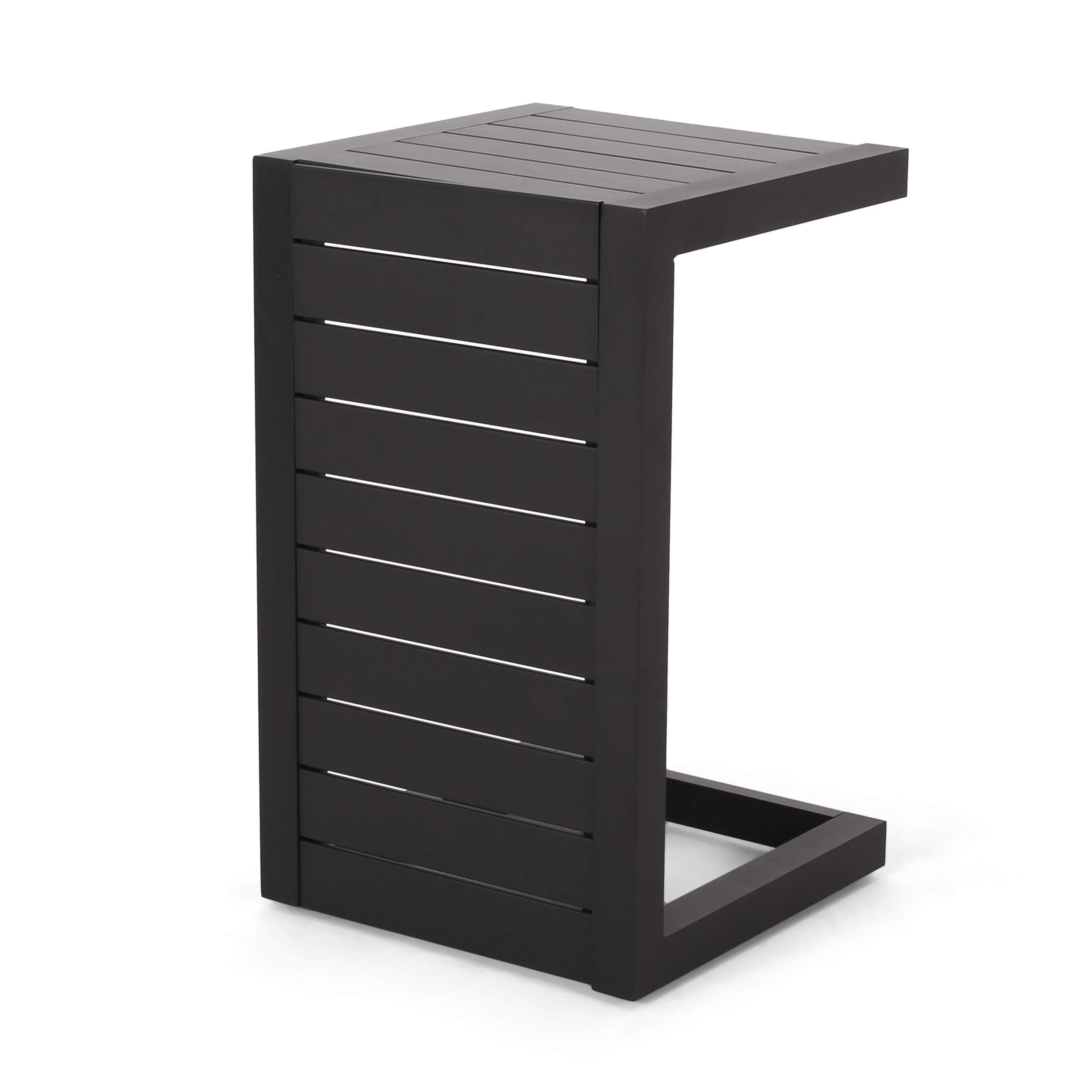 Matte Black Aluminum C-Shaped Outdoor End Table