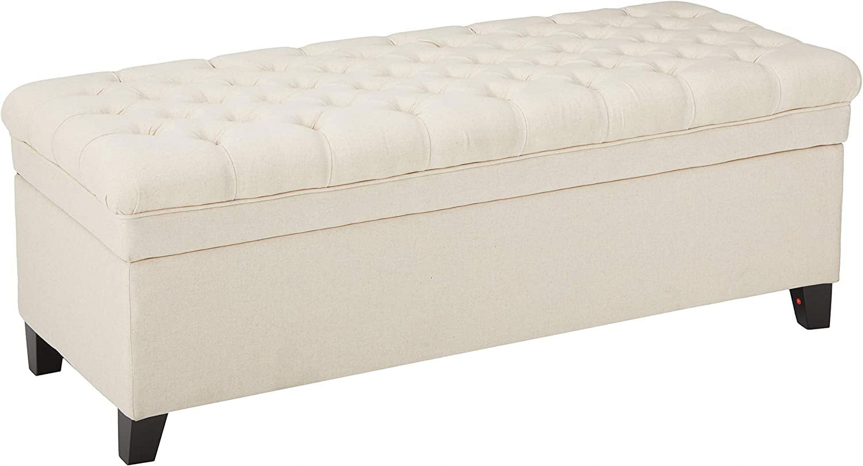 Beige Tufted Fabric Storage Ottoman with Birch Legs