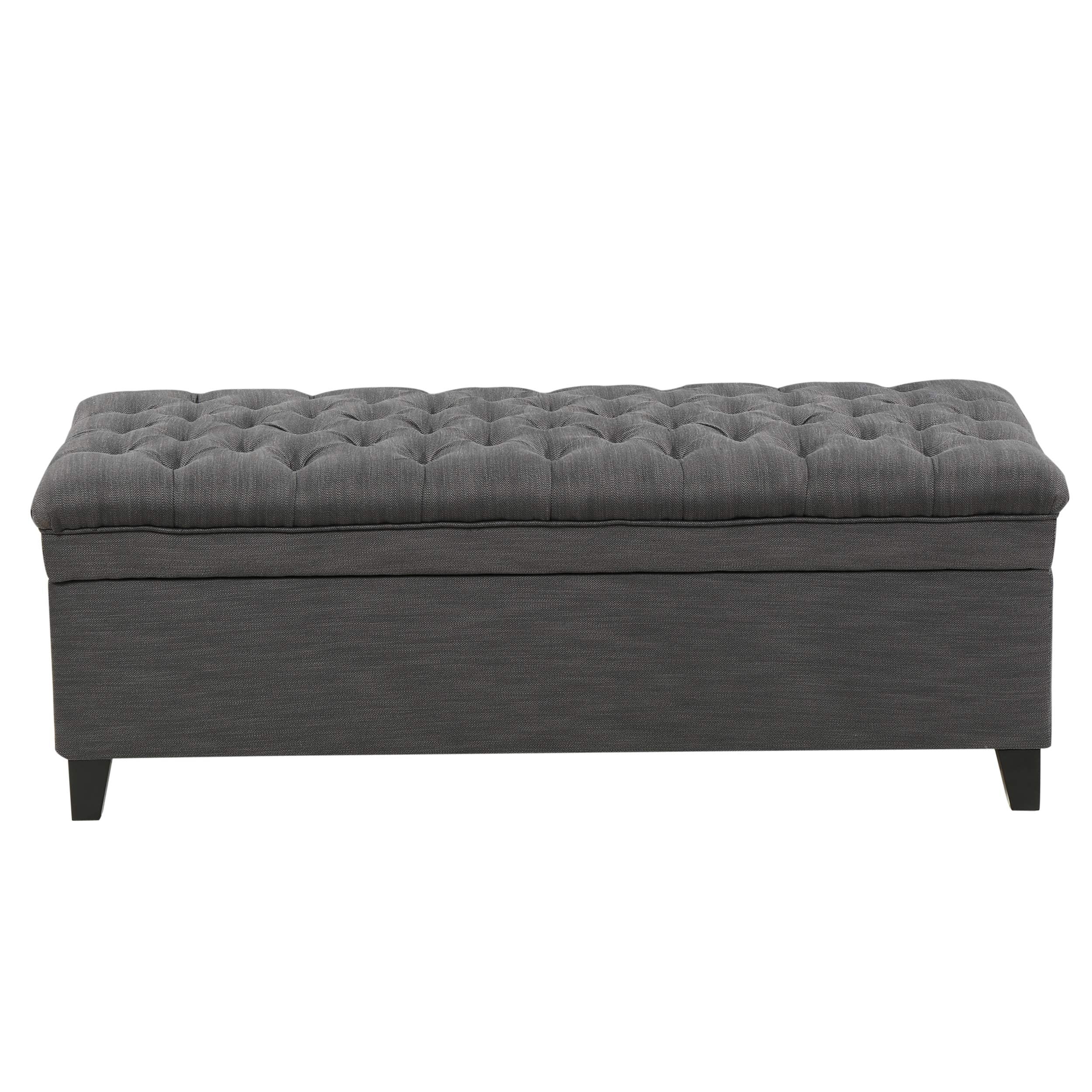 Juliana Gray Fabric Rectangular Storage Ottoman with Birch Legs