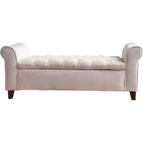 Christopher Knight Home Keiko Velvet Armed Storage Bench, Ivory