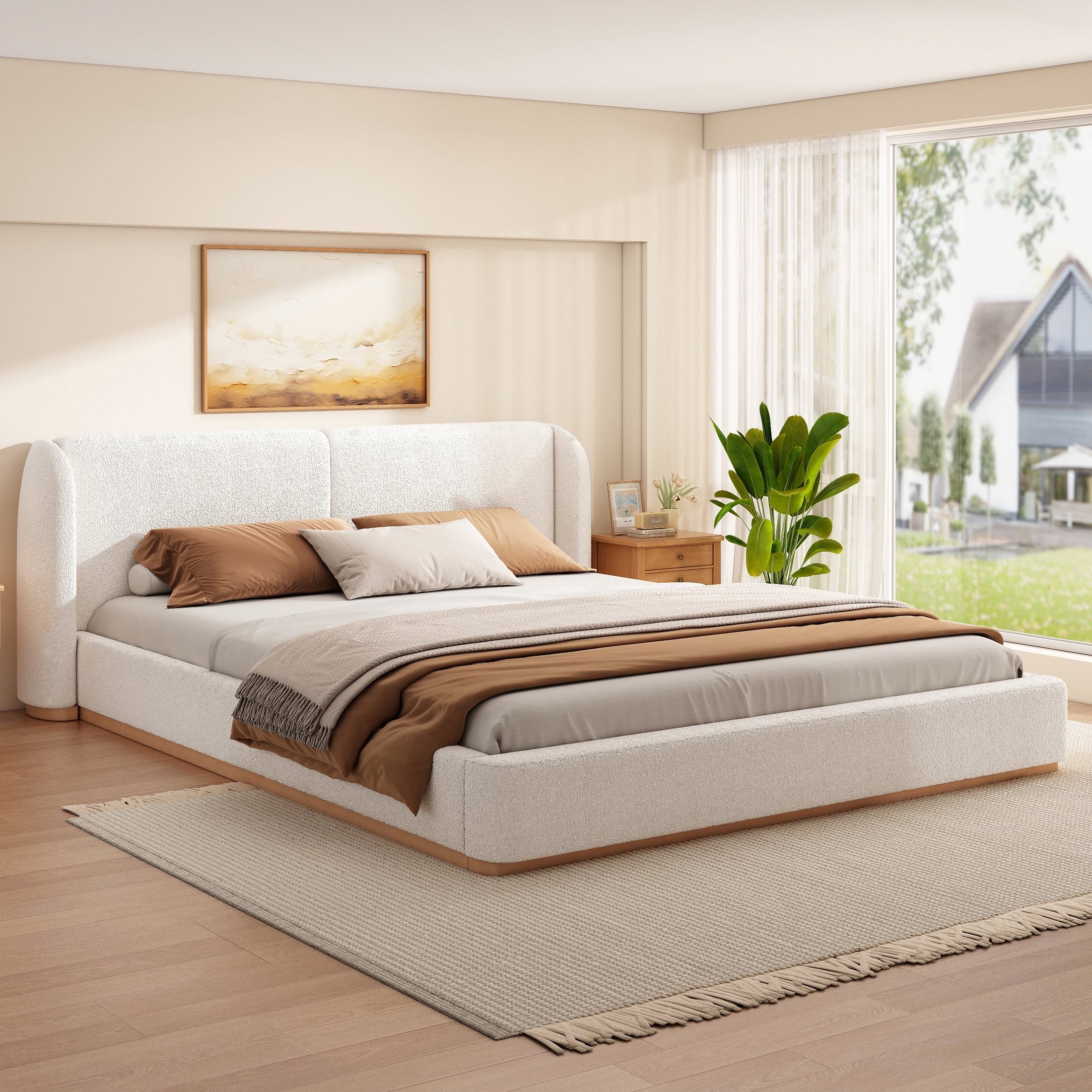 Christopher Knight Home King Bed Frame with Boucle Upholstered Wingback ...