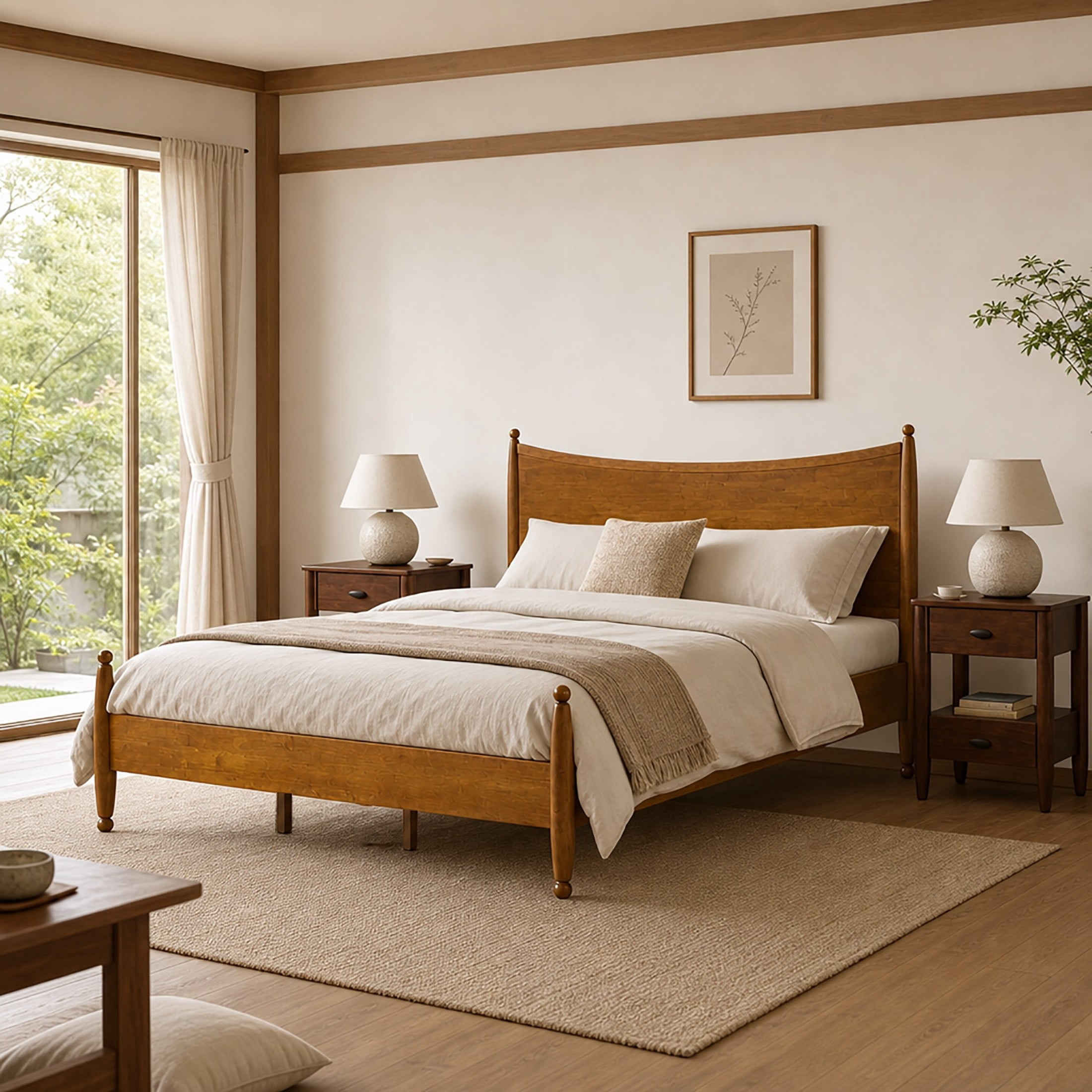 Christopher Knight Home King Bedroom Set, Wood Bed with Curved Headboard and 2 Nightstands, Brown+Walnut