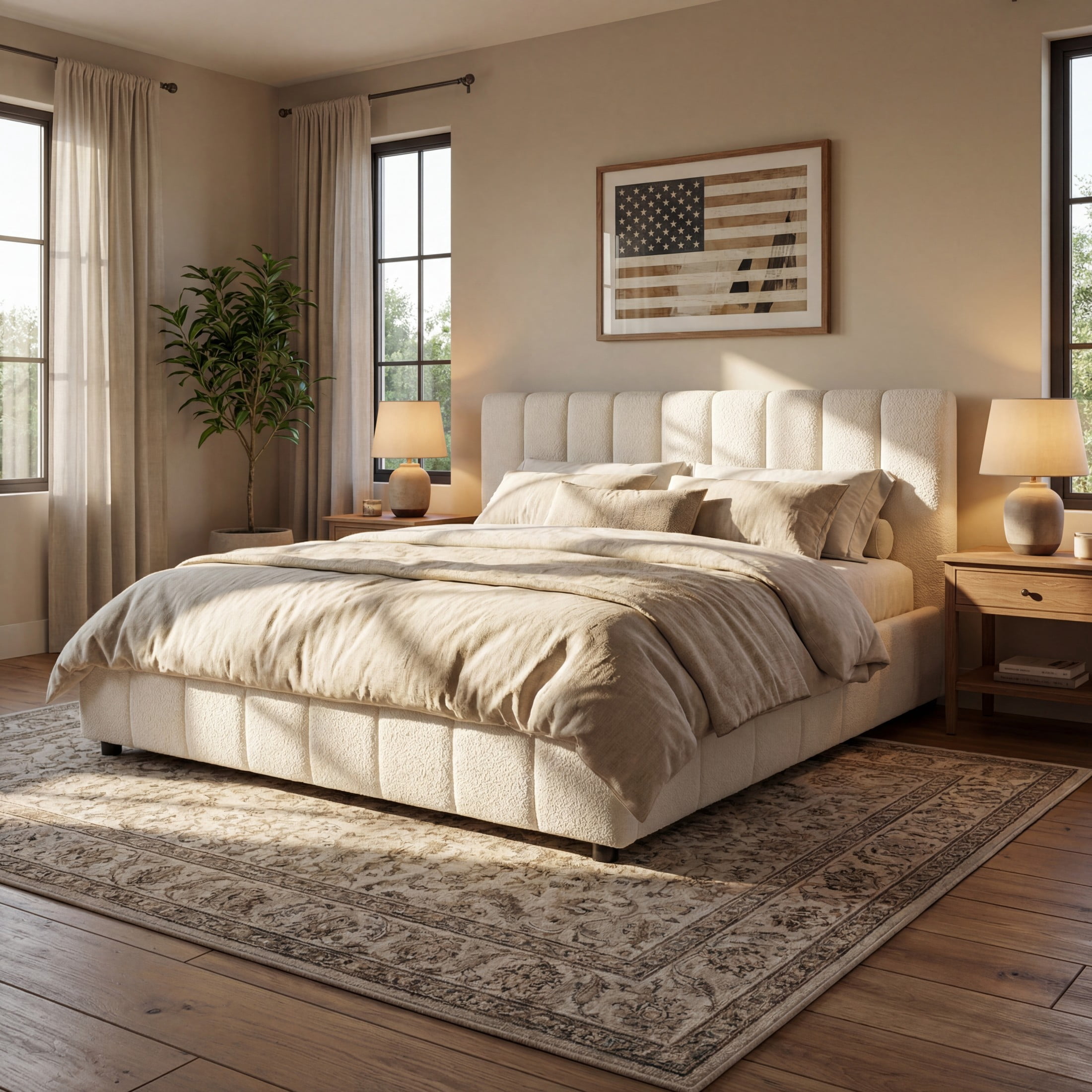 Christopher Knight Home King Boucle Upholstered Bed Frame with Vertical Tufted Thick Headboard, Off White