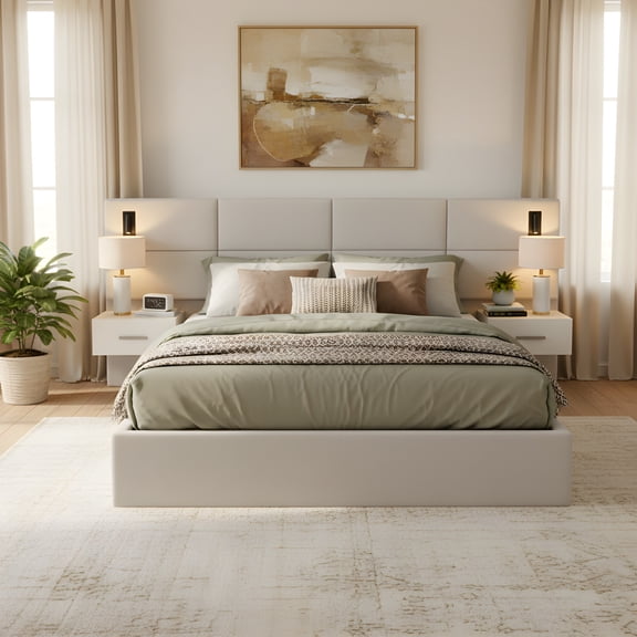Christopher Knight Home King Luxurious Smart Bed Frame with Reading Light, Chenille Upholstery, White