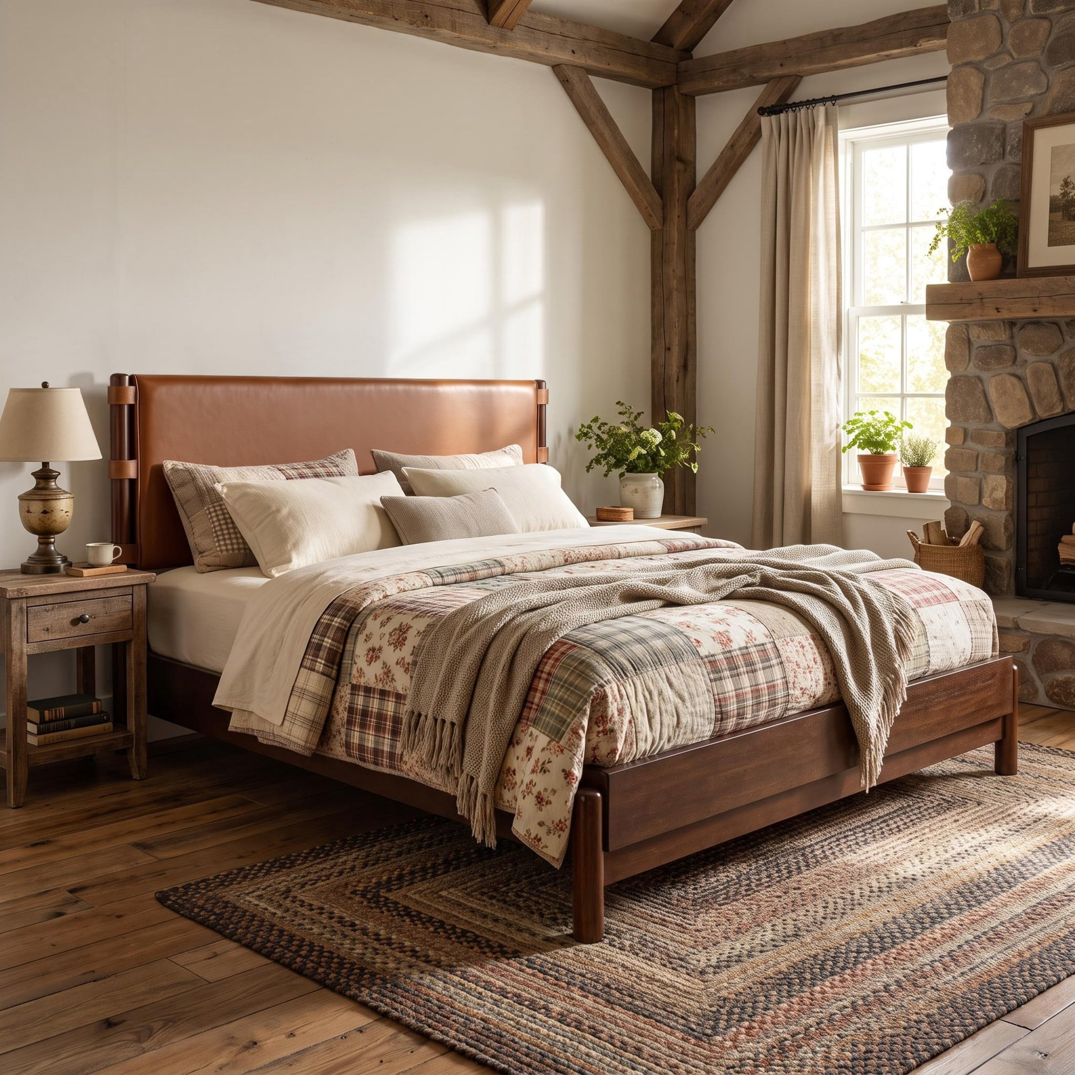 Christopher Knight Home King Modern Wood Platform Bed with PU Upholstered Headboard, Walnut+Brown