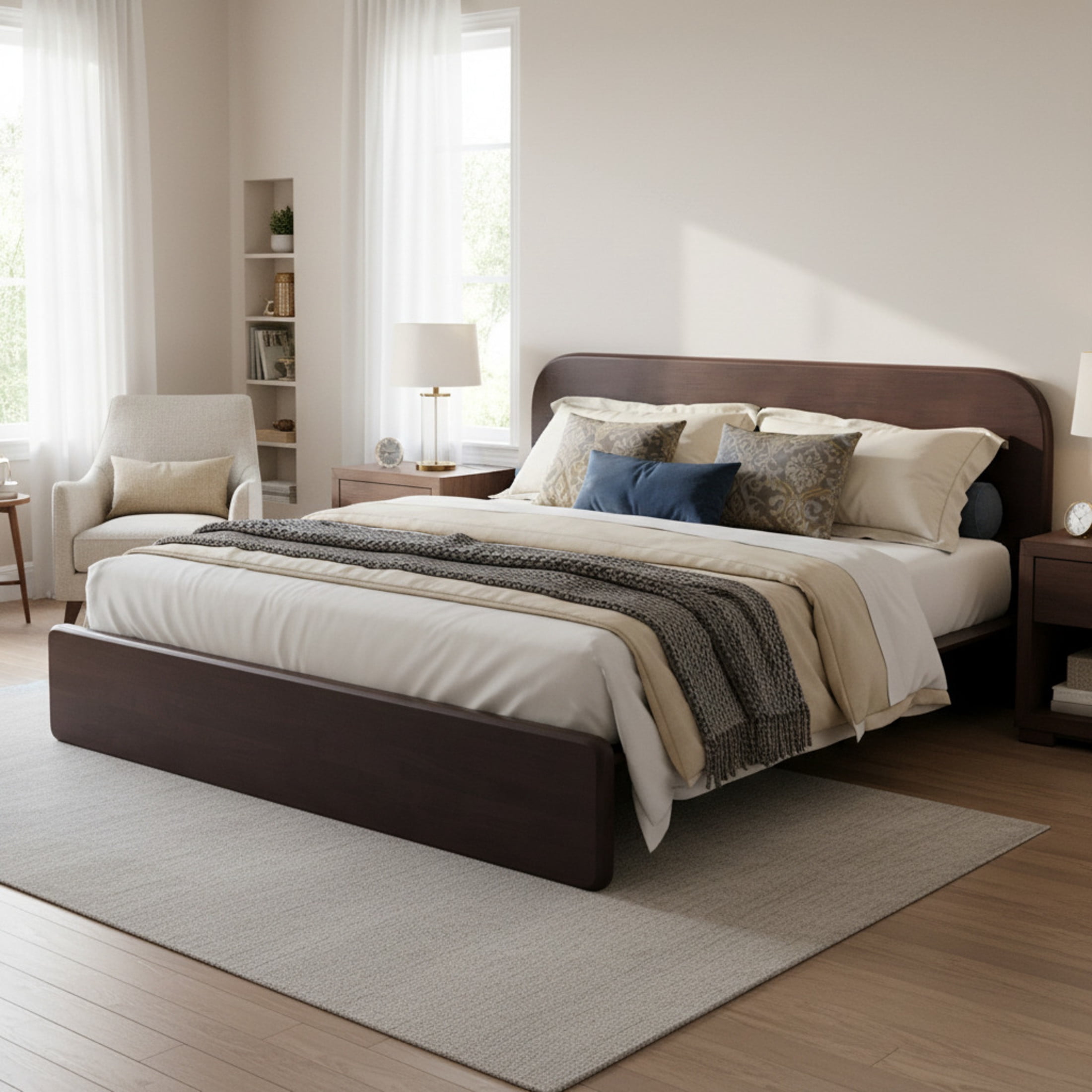 Christopher Knight Home King Platform Bed Frame, Rounded Headboard, No Box Spring Needed, Walnut