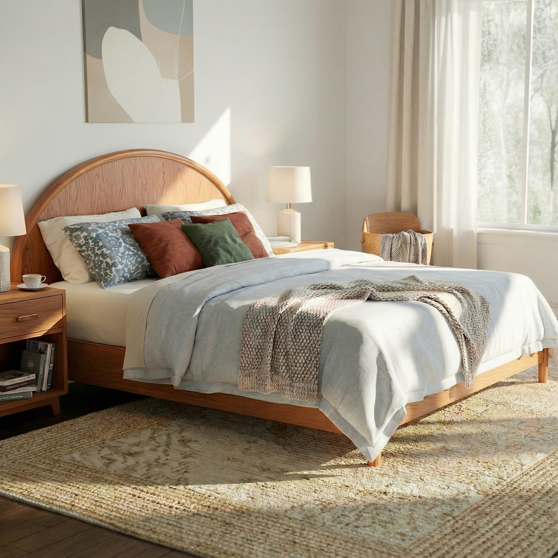 Christopher Knight Home King Platform Bed Frame with Arched Headboard, Rubberwood, Light Brown