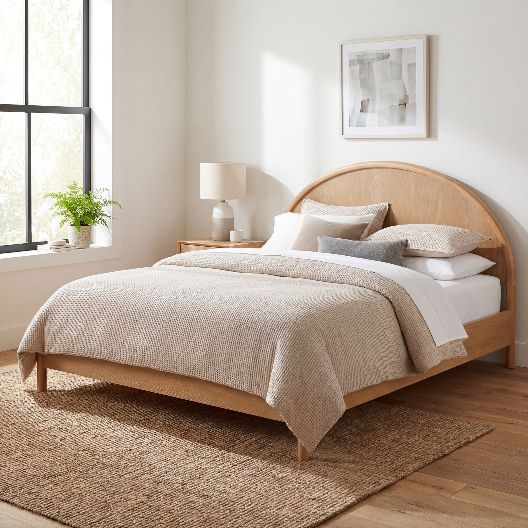 Christopher Knight Home King Platform Bed Frame with Arched Headboard, Rubberwood, Natural