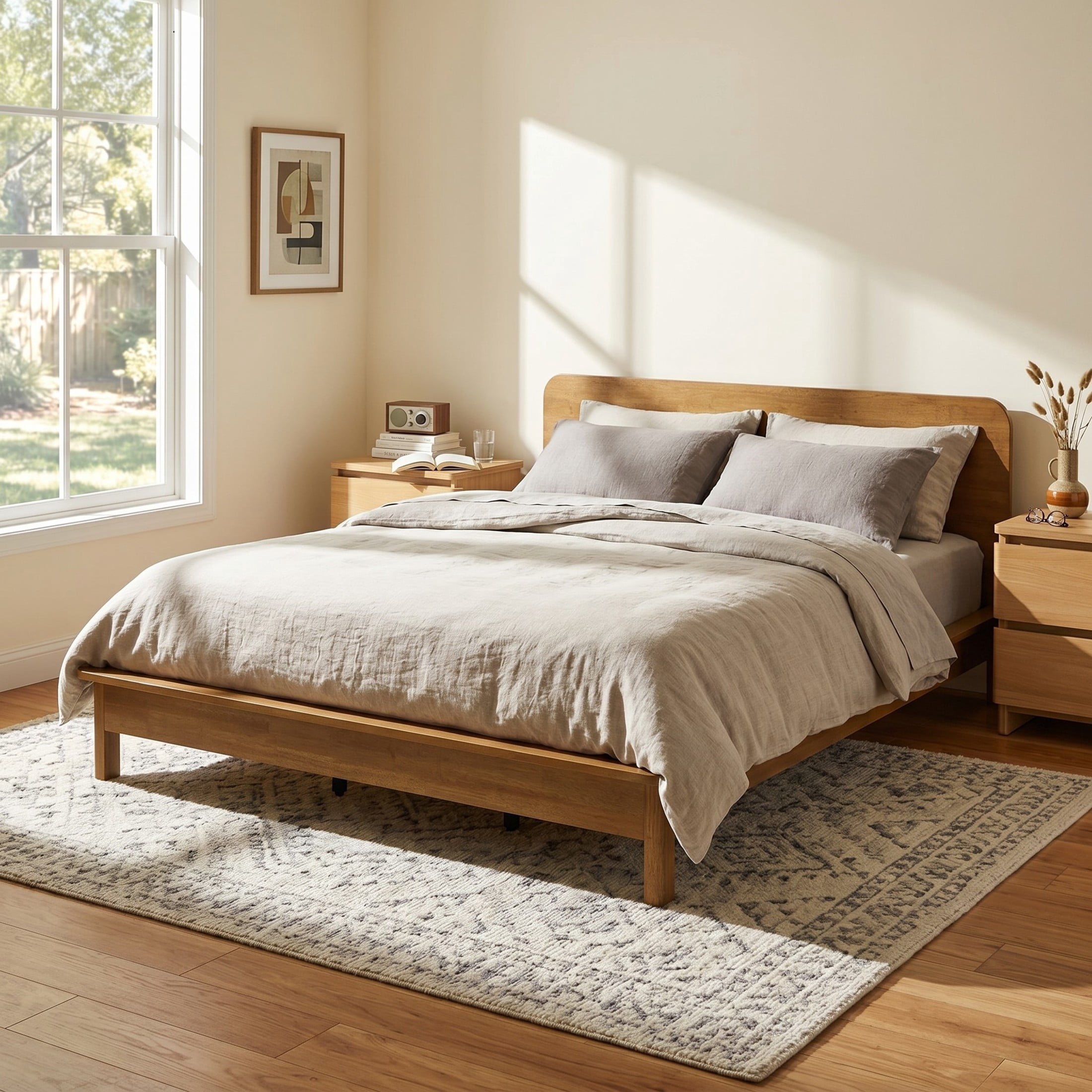 Christopher Knight Home King Platform Bed Frame with Curved Headboard, Natural