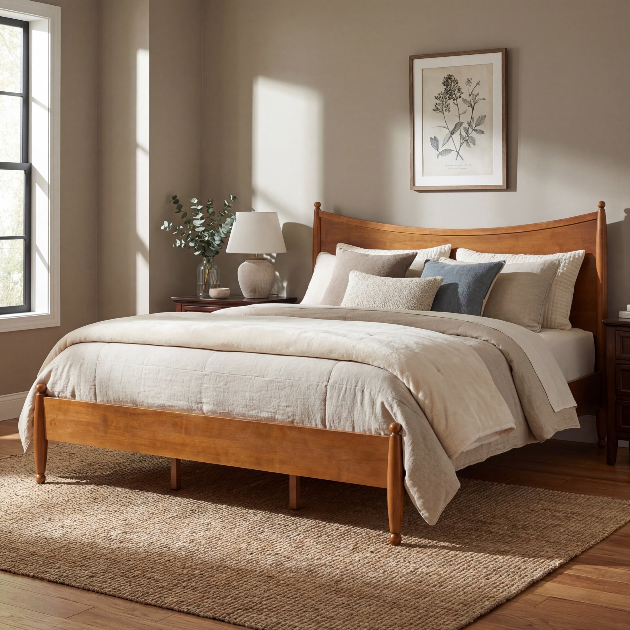 Christopher Knight Home King Platform Bed Frame with Curved Headboard, Solid Wood, Autumn Oak