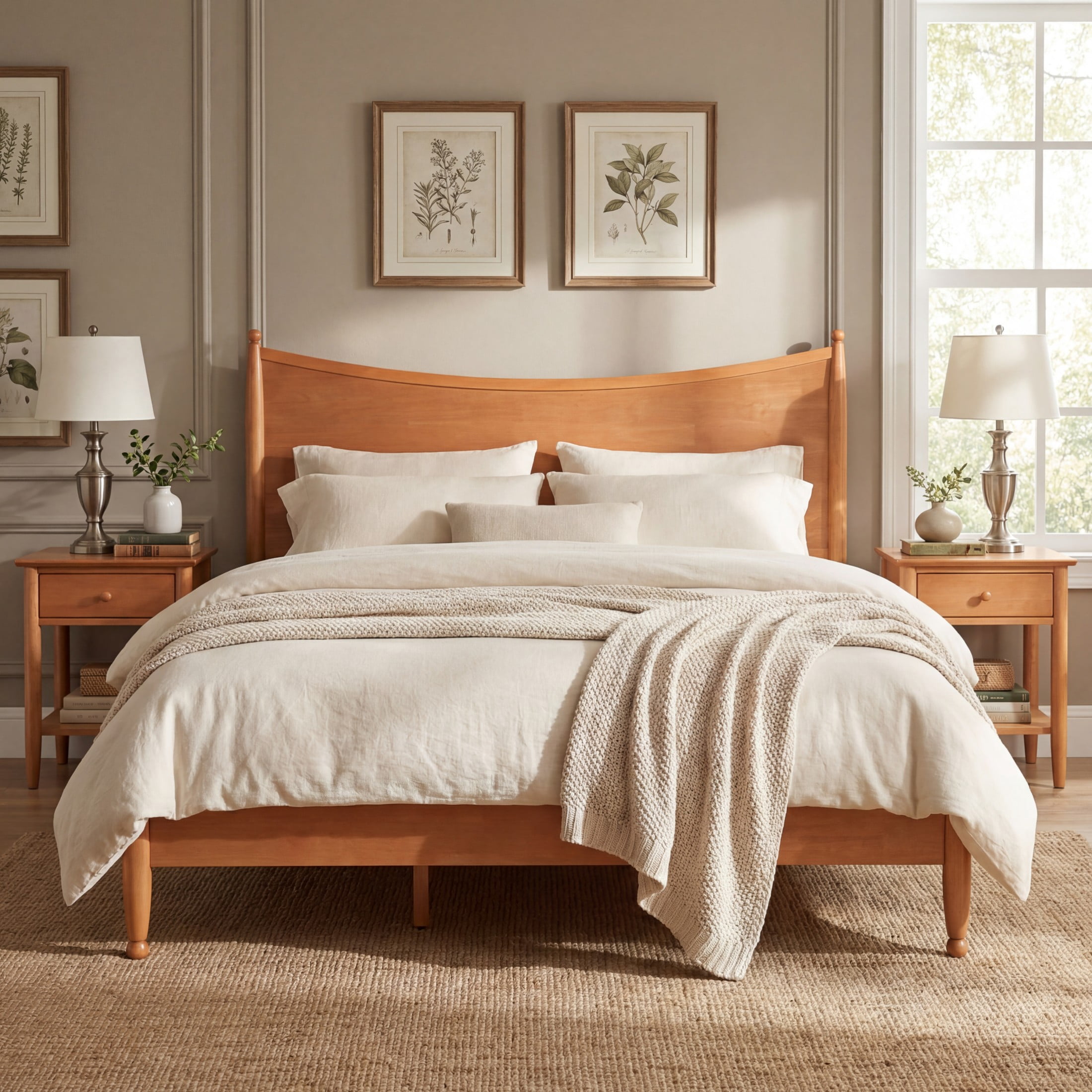 Christopher Knight Home King Platform Bed Frame with Curved Headboard, Solid Wood, Honey Oak