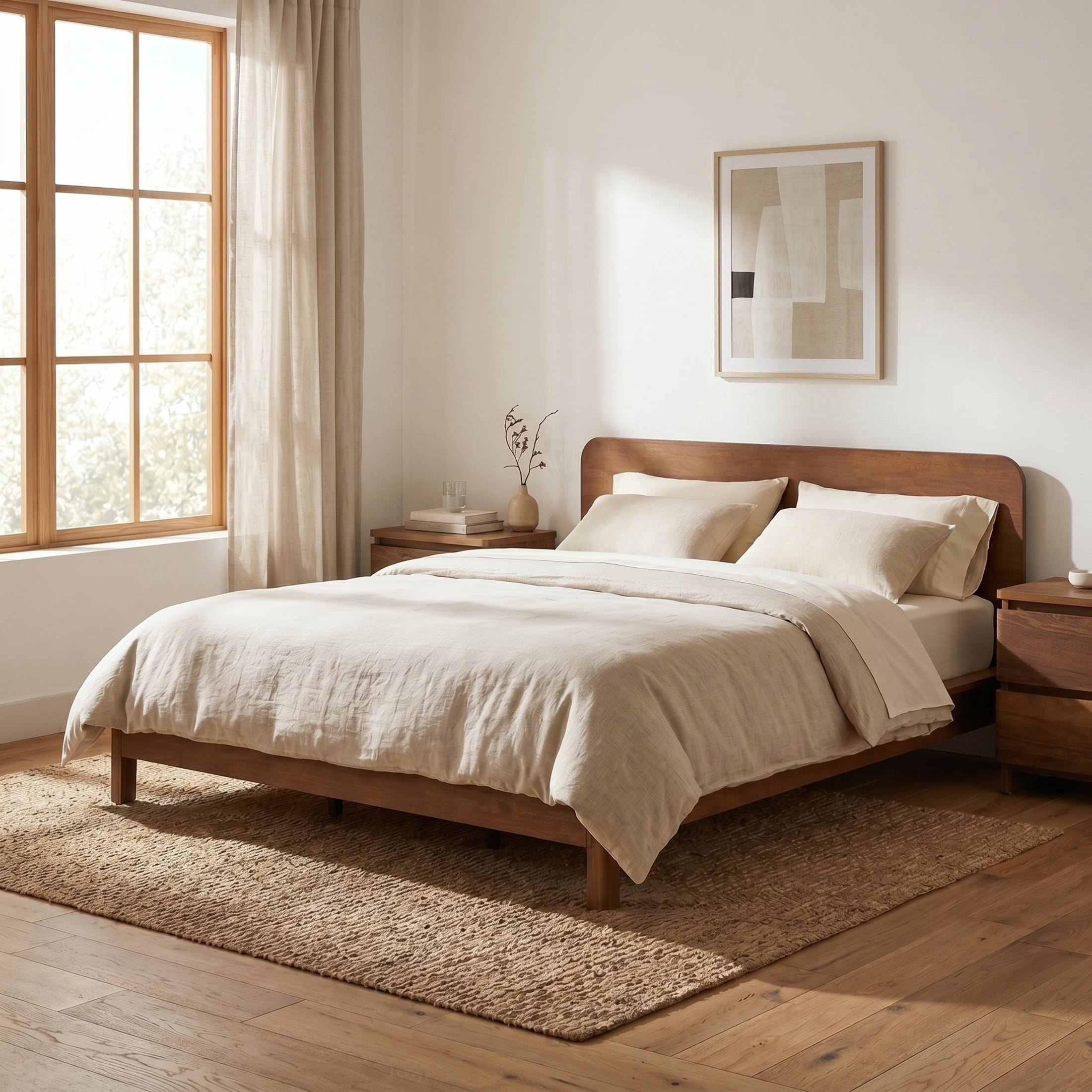 Christopher Knight Home King Platform Bed Frame with Curved Headboard, Walnut