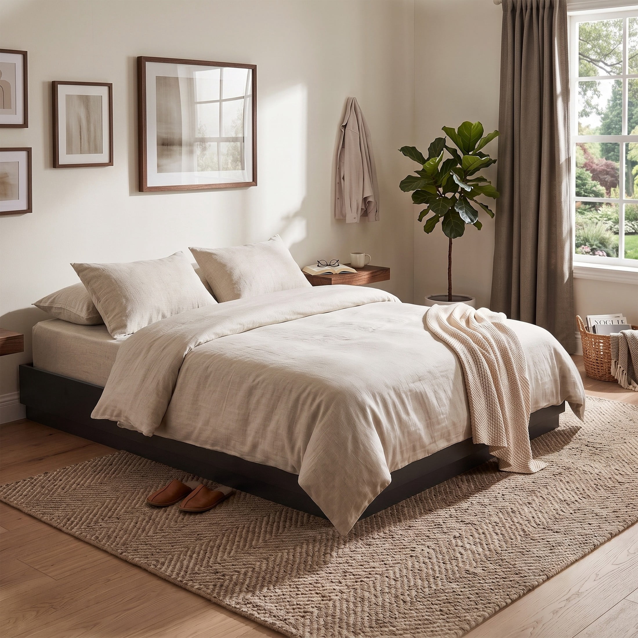 Christopher Knight Home King Platform Bed Frame with Wood Slat Support, Low Profile Design, Black