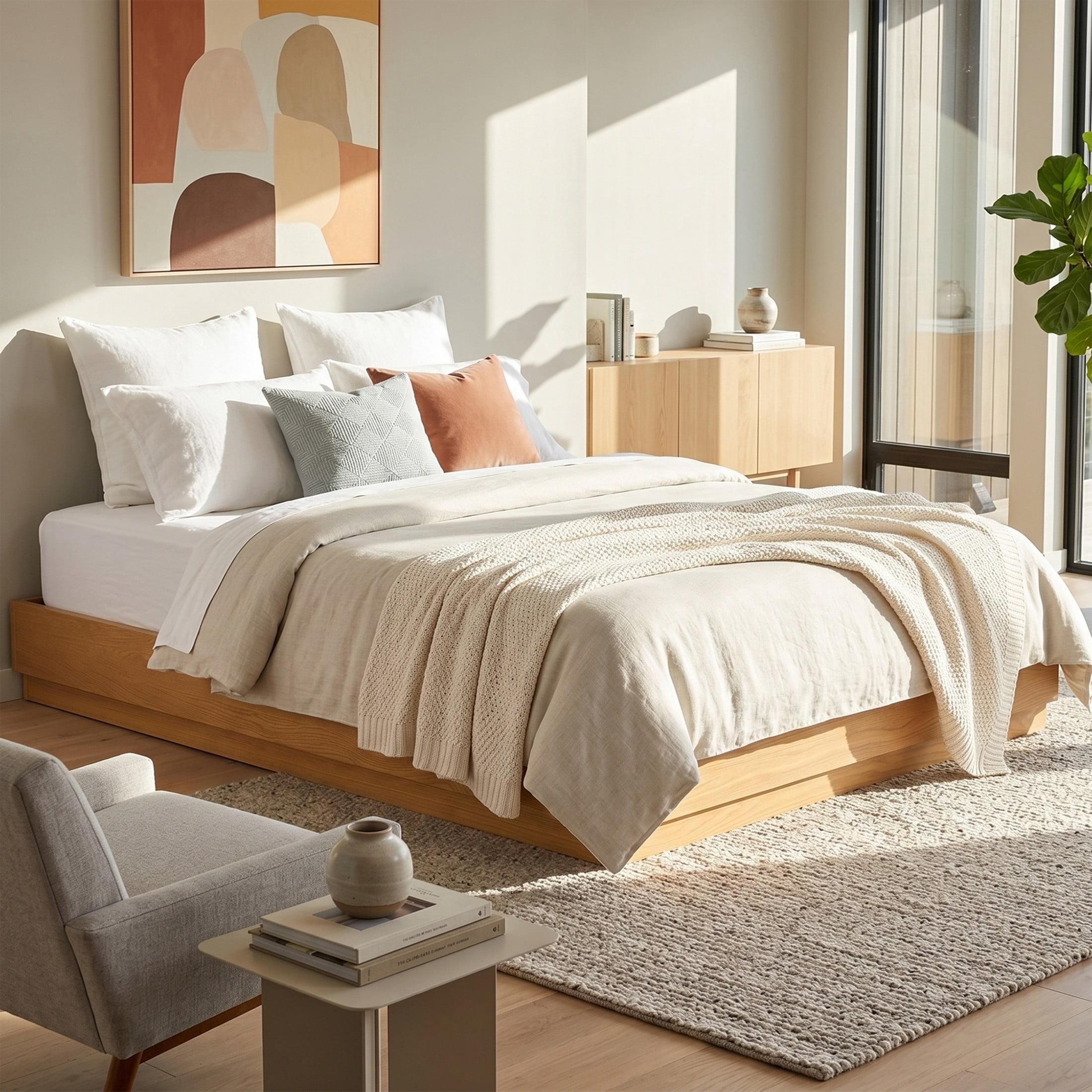Christopher Knight Home King Platform Bed Frame with Wood Slat Support, Low Profile Design, Walnut