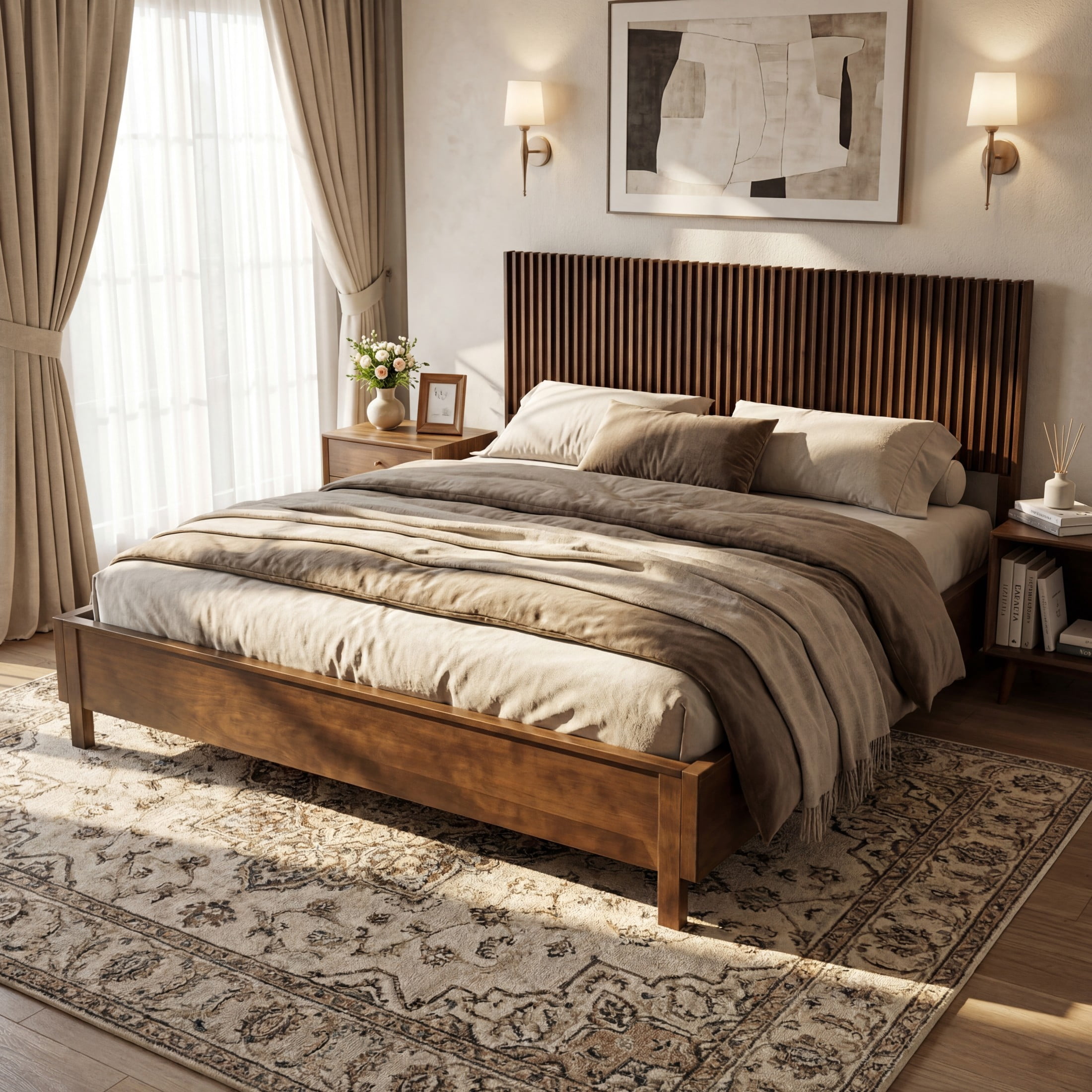 Christopher Knight Home King Platform Bed with Slat Headboard, No Box Spring Required, Brown
