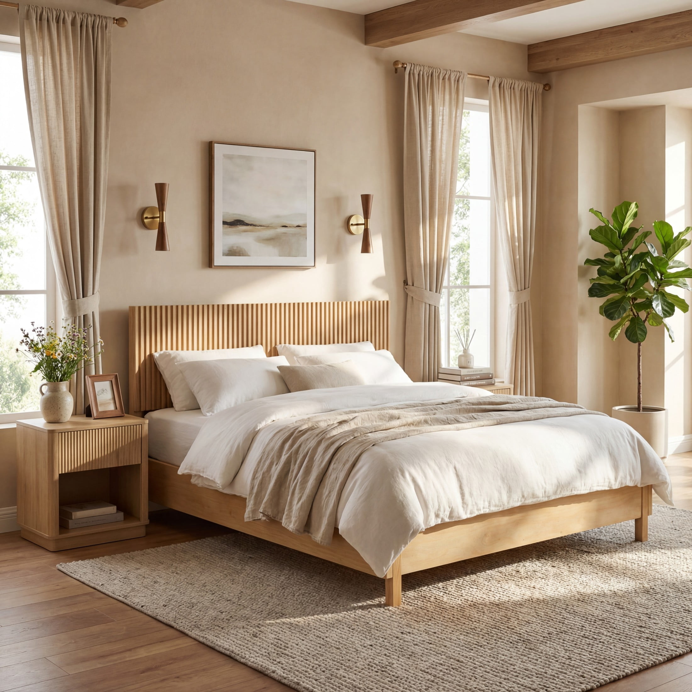 Christopher Knight Home King Platform Bed with Slat Headboard, No Box Spring Required, Natural