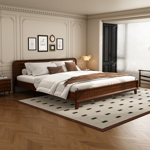 Christopher Knight Home King Size Bed Frame with Headboard, Solid Wood Platform Bed, Dark Walnut