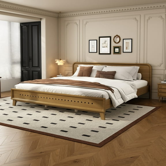 Christopher Knight Home King Size Bed Frame with Headboard, Solid Wood Platform Bed, Earthy Khaki