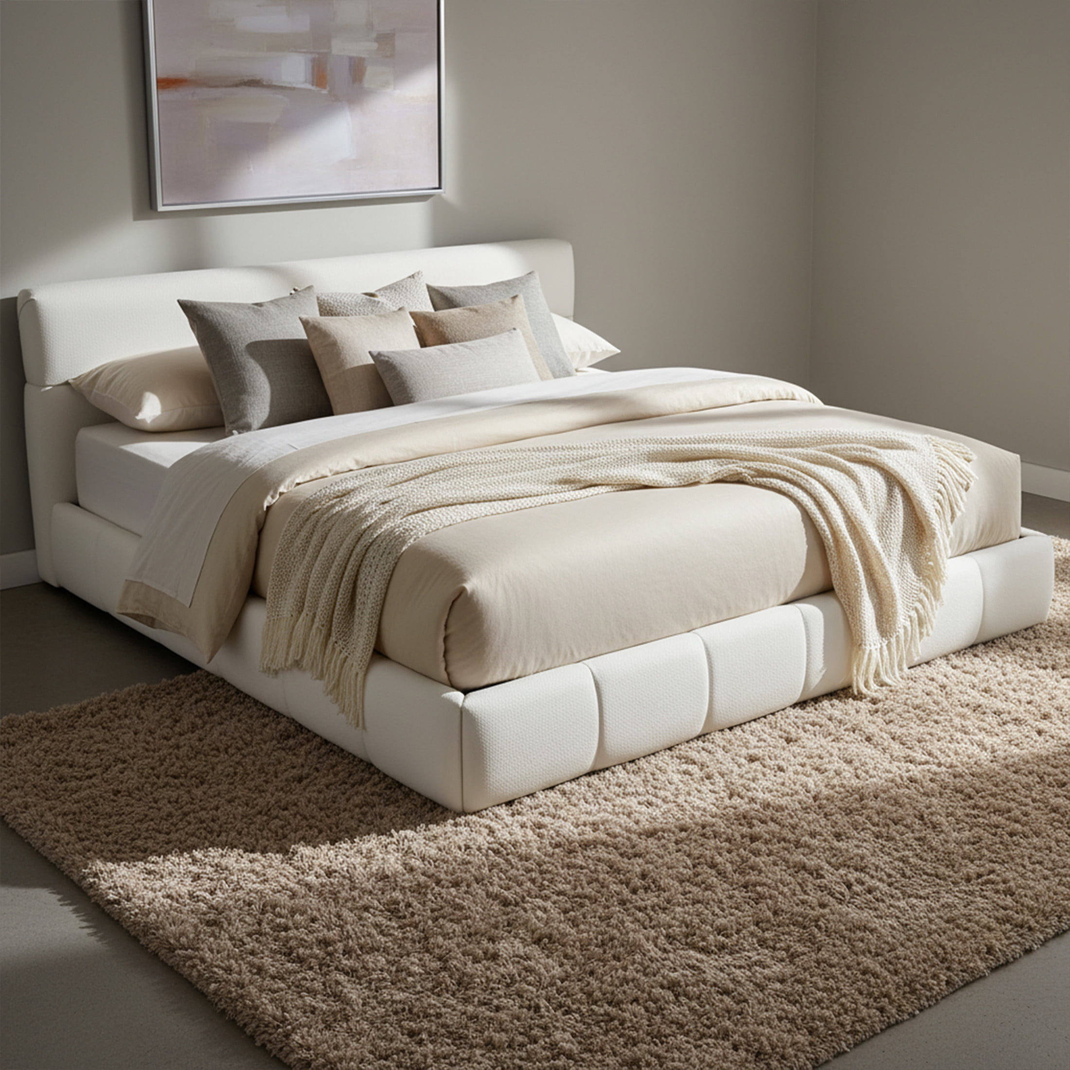 Christopher Knight Home King Size Boucle Upholstered Platform Bed Frame with Headboard, Cream White