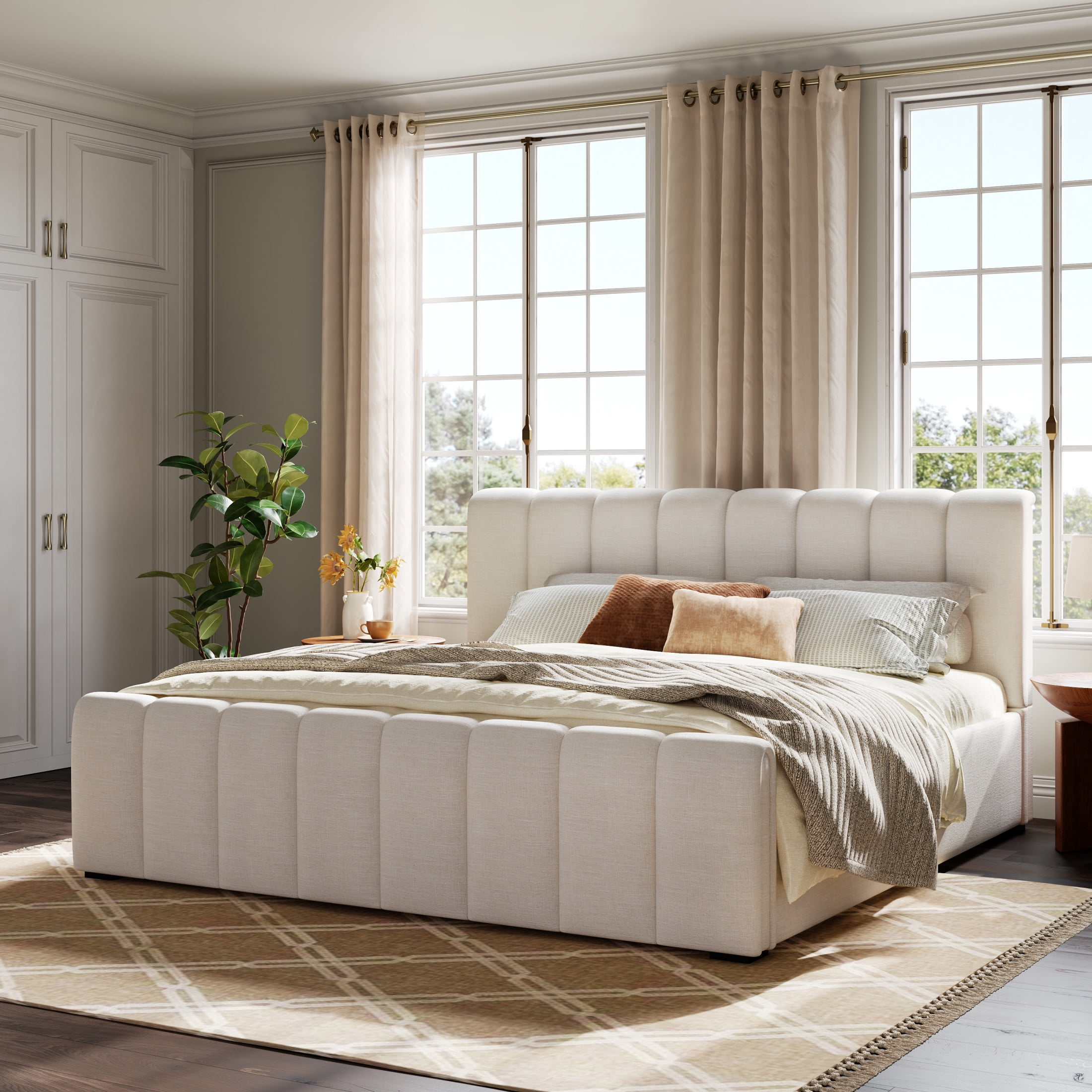 Christopher Knight Home King Size Upholstered Bed Frame with Linen ...