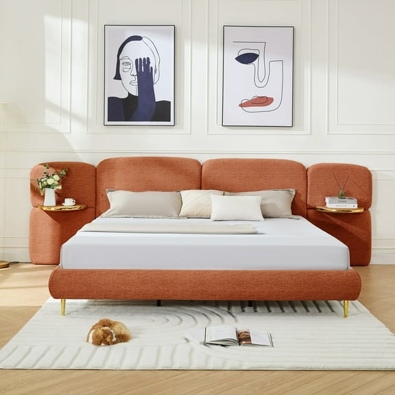 Christopher Knight Home King Size Upholstered Platform Bed Frame with Headboard and Nightstands, Orange