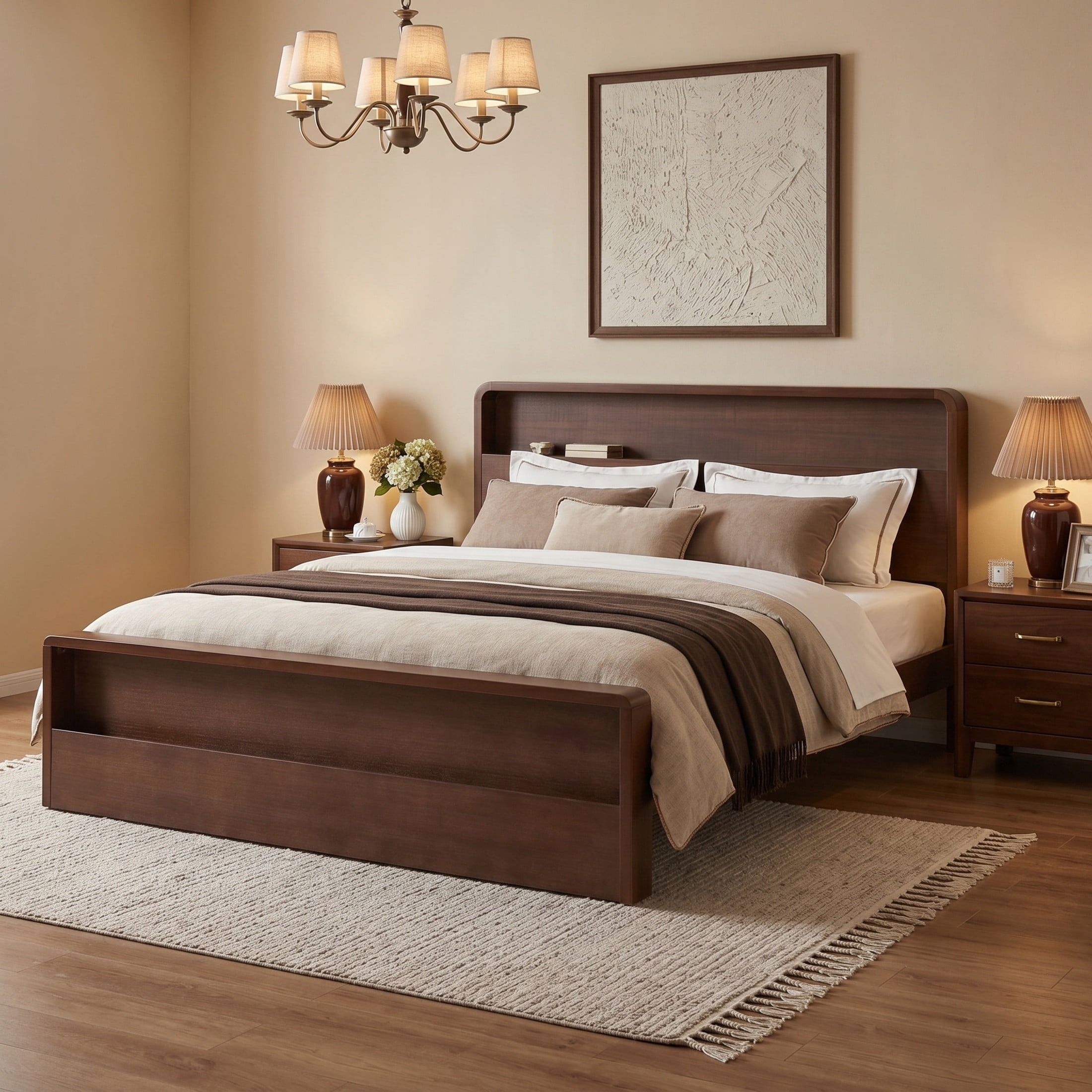 Christopher Knight Home King Solid Wood Bed Frame with Open Storage Headboard & Footboard, Walnut