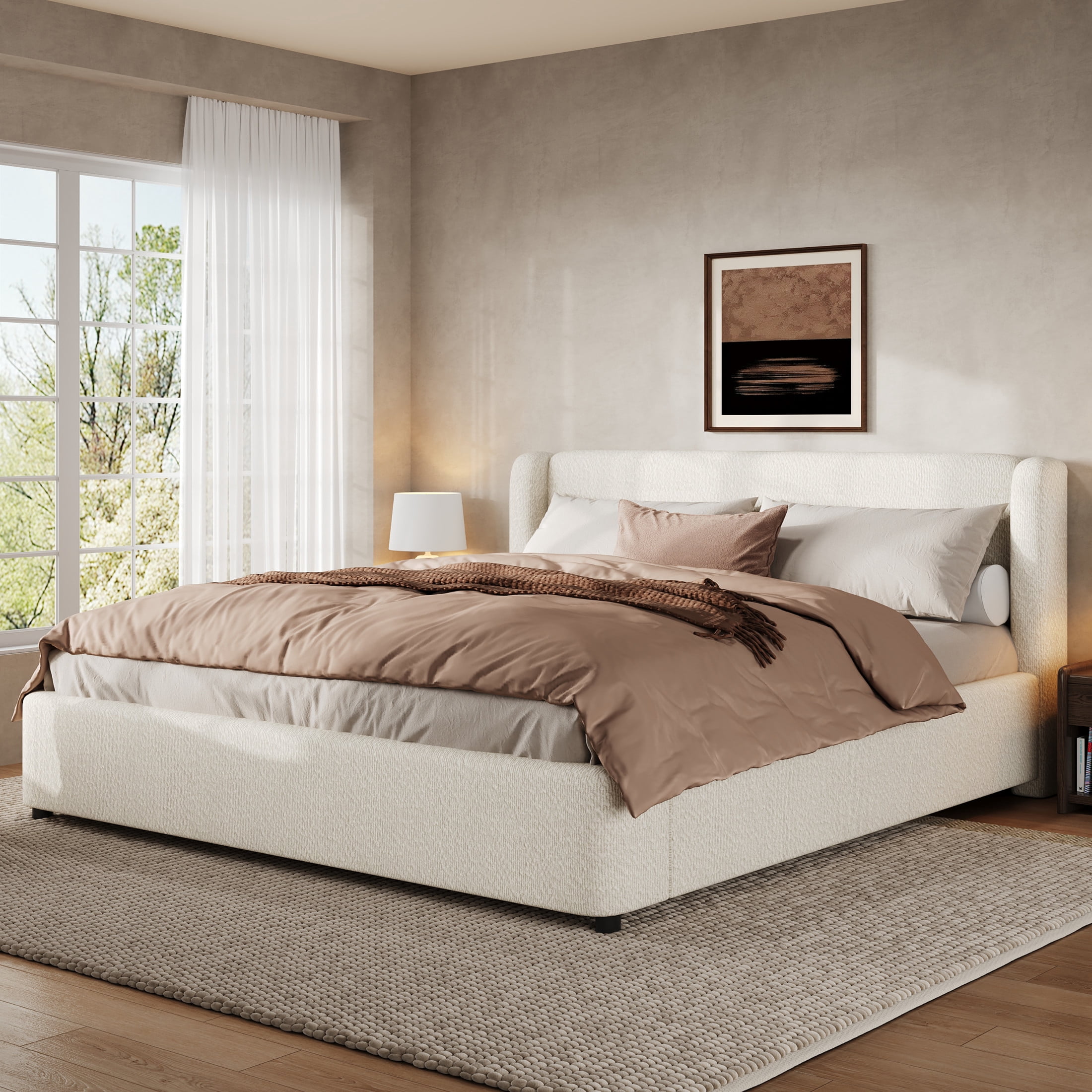 Christopher Knight Home King Upholstered Bed Frame with Boucle Wingback ...