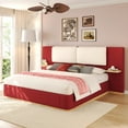thumbnail image 1 of Christopher Knight Home King Upholstered Platform Bed Frame with PU Cushioned Headboard, Red+Beige, 1 of 1