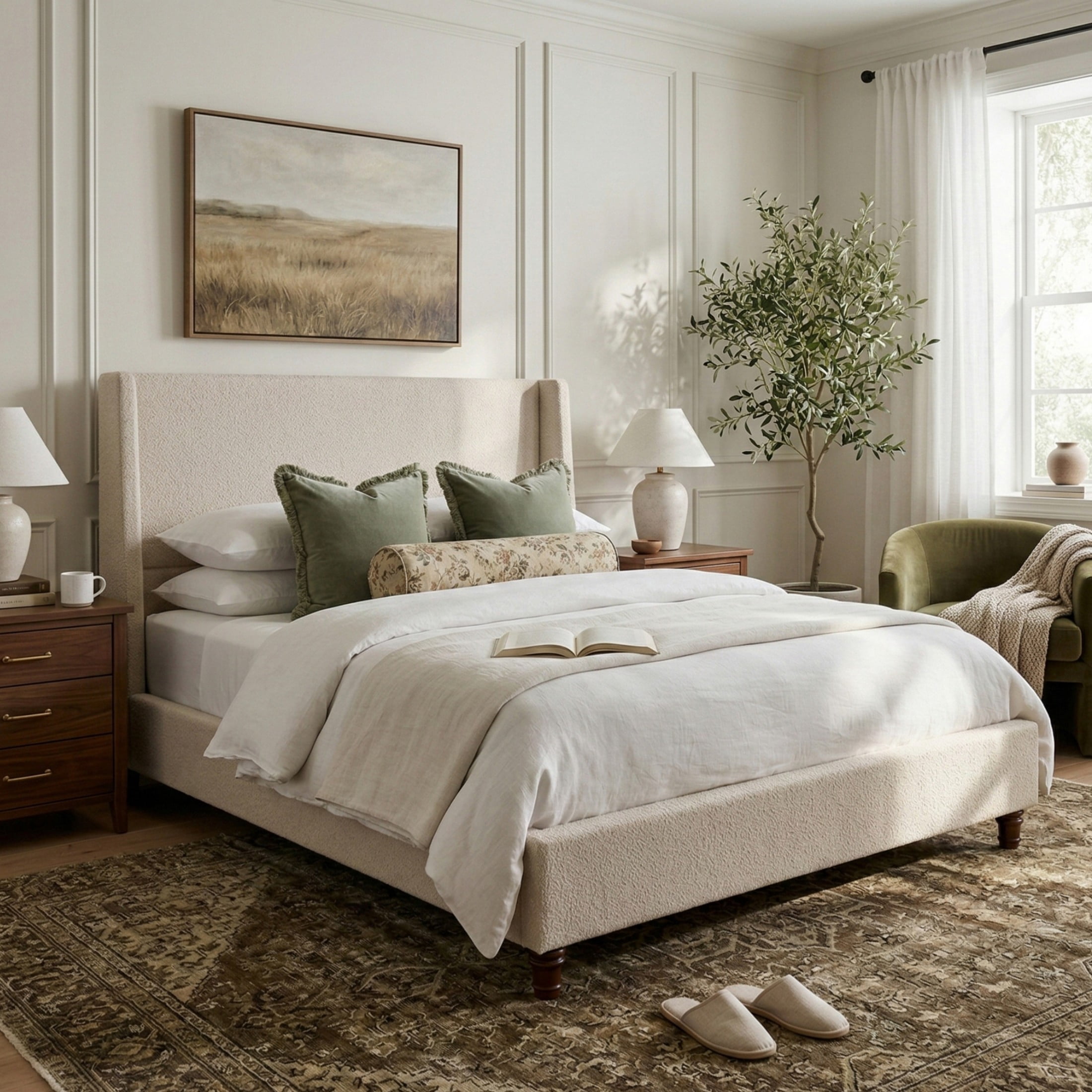 Christopher Knight Home King Upholstered Platform Bed Frame with Tall Wingback Headboard, Clay Taupe