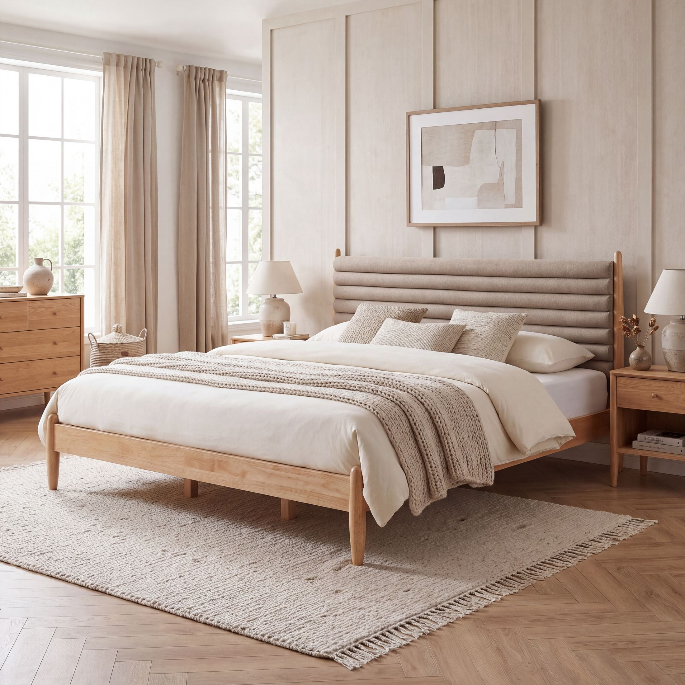 Christopher Knight Home King Upholstered Platform Bed with Gray Channel ...