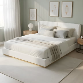 Christopher Knight Home King Wingback Boucle Bed Frame with Enclosed Wood Base, White