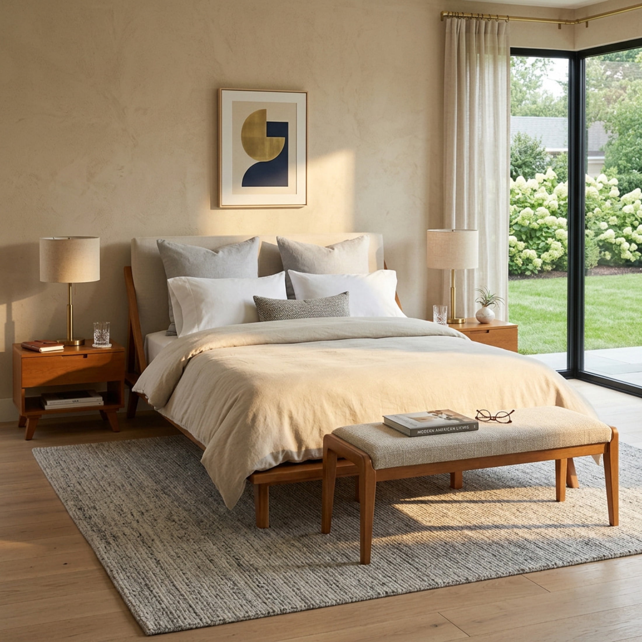 Christopher Knight Home King Wooden Bedroom Set, Upholstered Platform Bed with 2 Nightstands, Beige+Natural