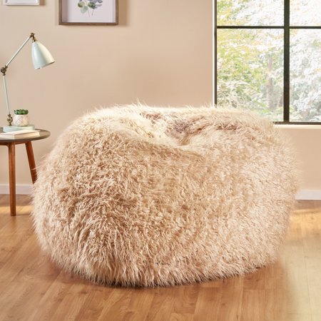 Christopher Knight Home Lachlan Glam Faux Fur Bean Bag Chair by Taupe 54.00" W x 54.00" L x 42.00"
