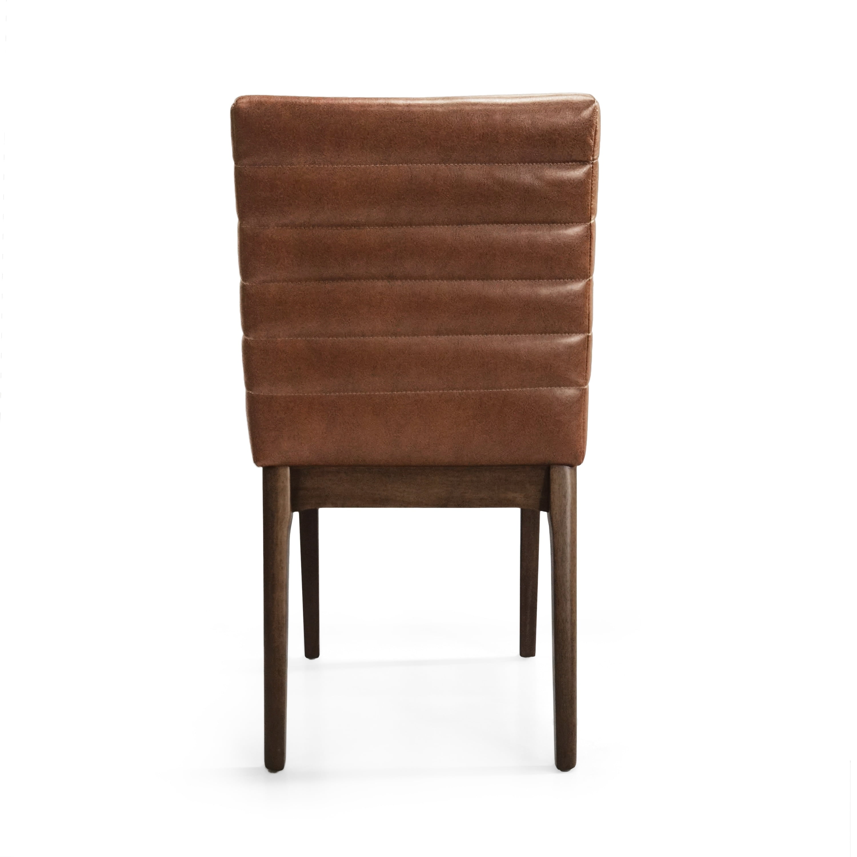 Cognac Brown Faux Leather Upholstered Dining Chairs with Walnut Wood Frame
