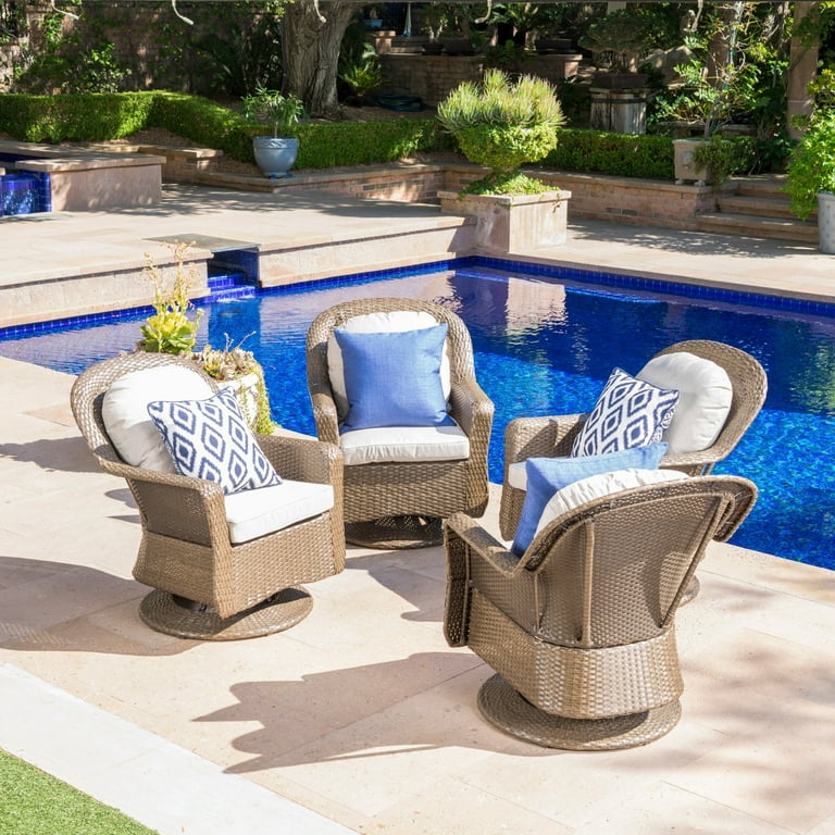 Christopher Knight Home Liam Outdoor Wicker Swivel Club Chair with Cushion Set of 4 by