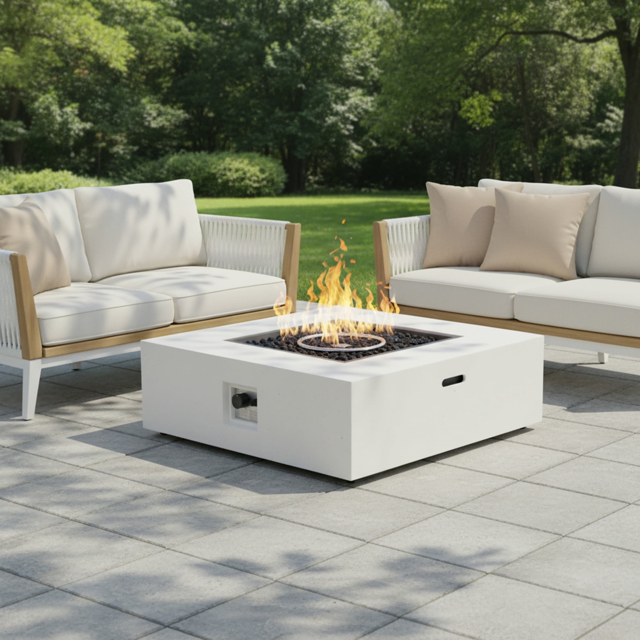 Christopher Knight Home Lightweight Concrete 50,000 BTU Square Outdoor Propane Fire Pit, White