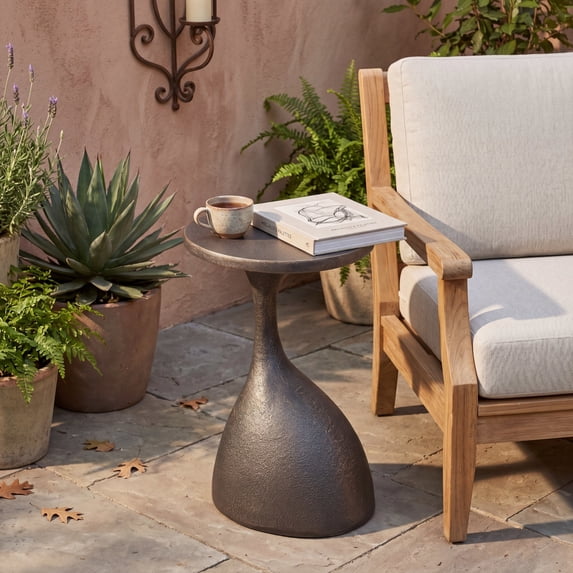 Christopher Knight Home Lightweight Concrete Outdoor Side Table, Sculptural Oval Design, Copper