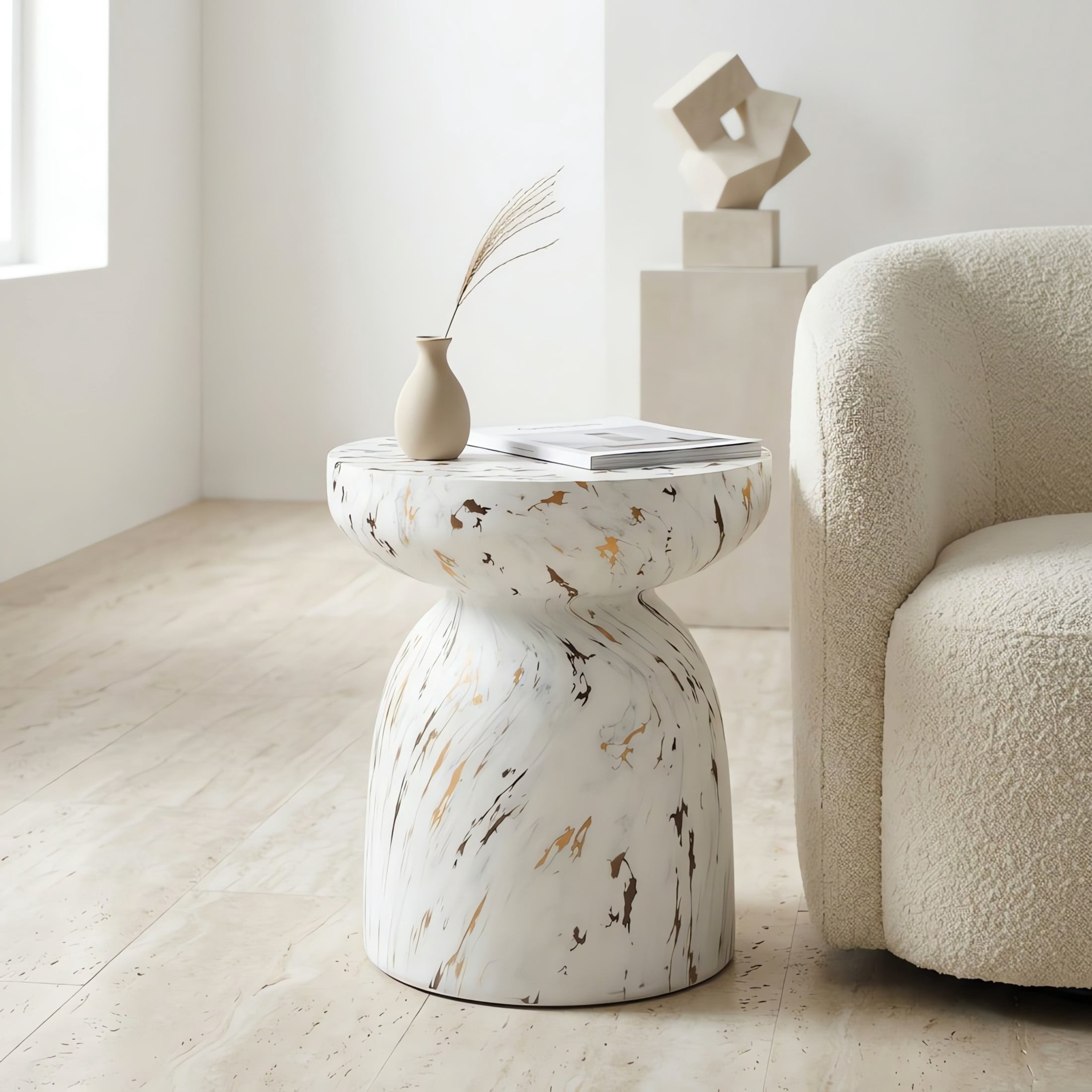 Christopher Knight Home Lightweight MGO Accent Side Table with Hourglass Silhouette, Alabaster