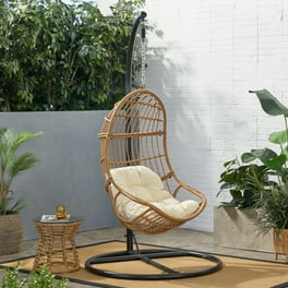 Christopher Knight Home Elmcrest Outdoor Wicker and Rope Hanging Chair with Stand by Light Brown Tan Black Walmart