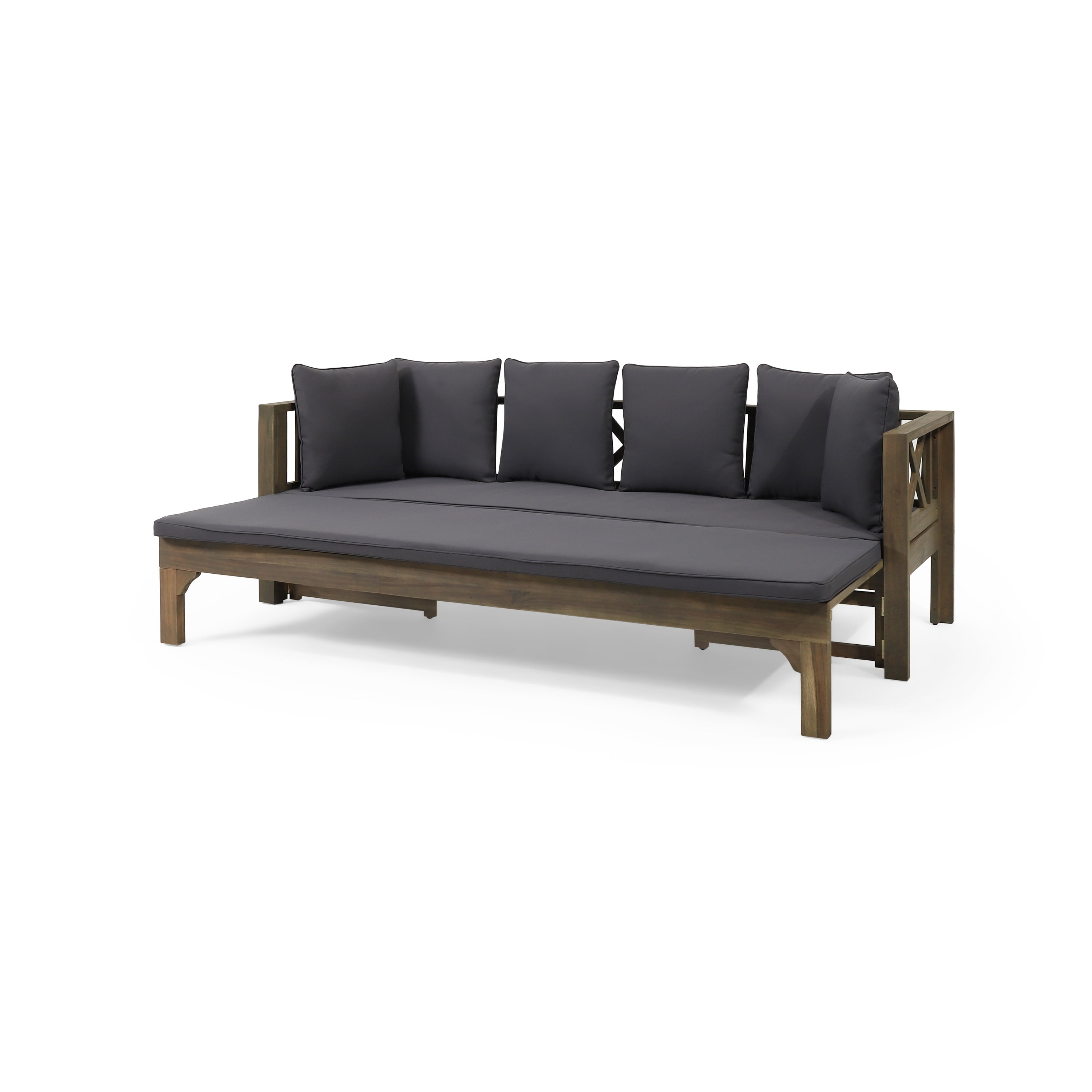 Christopher Knight Home Long Beach Outdoor Extendable Acacia Wood Daybed Sofa by Gray Dark Gray