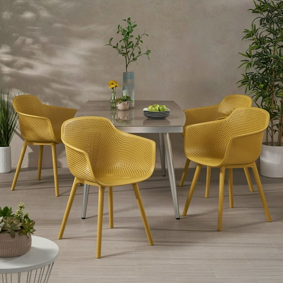 Christopher Knight Home Lotus Outdoor Modern Dining Chairs (Set of 4) by  Yellow 24.00" W x 20.50" L x 32.20" H