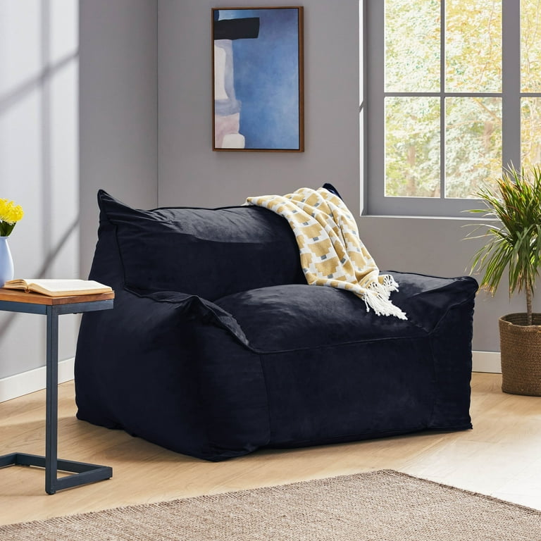 Christopher Knight Home Loubar Velveteen Oversized Bean Bag Chair with Armrests by Midnight Blue