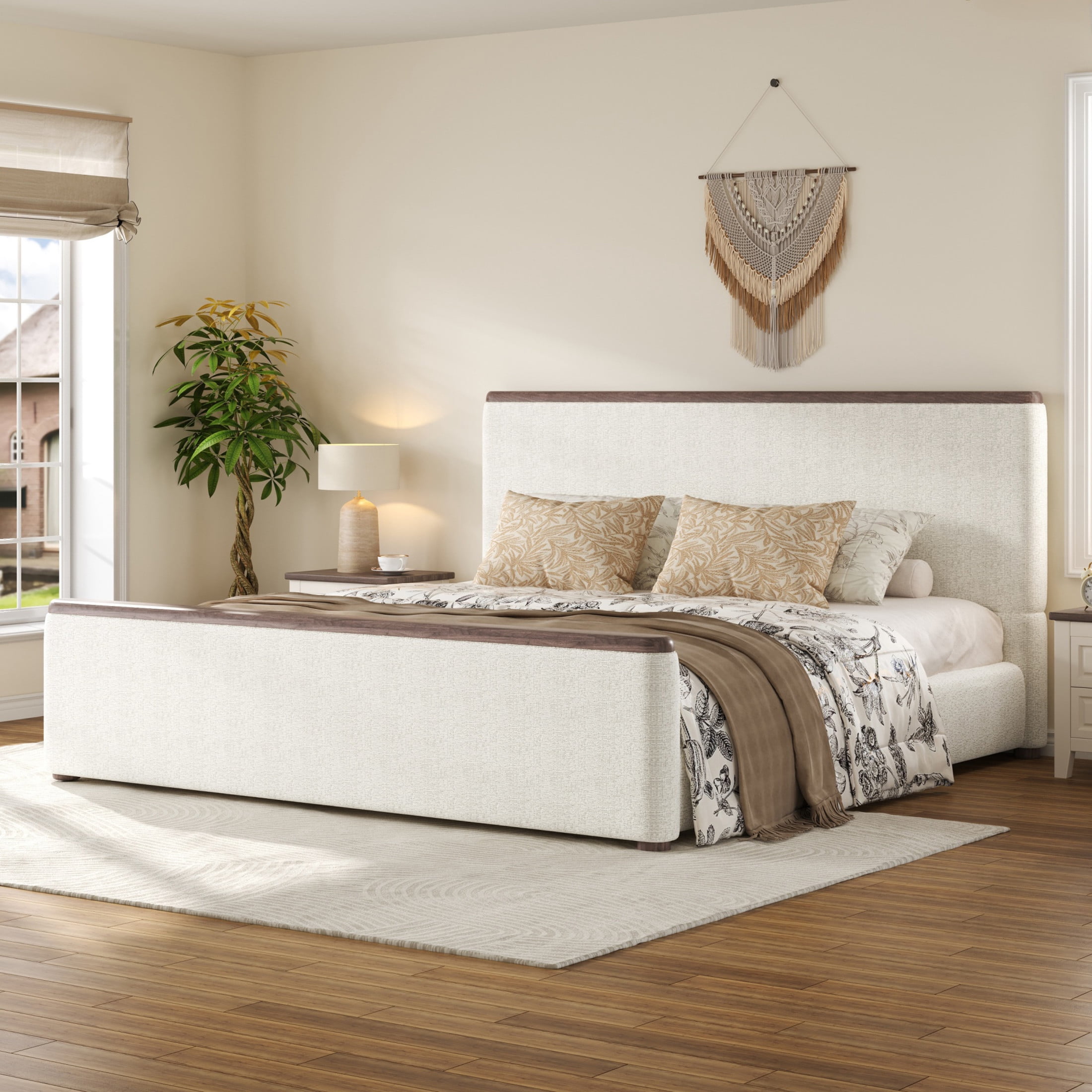 Christopher Knight Home Low-Profile Upholstered Platform Bed with Padded Headboard, King, White