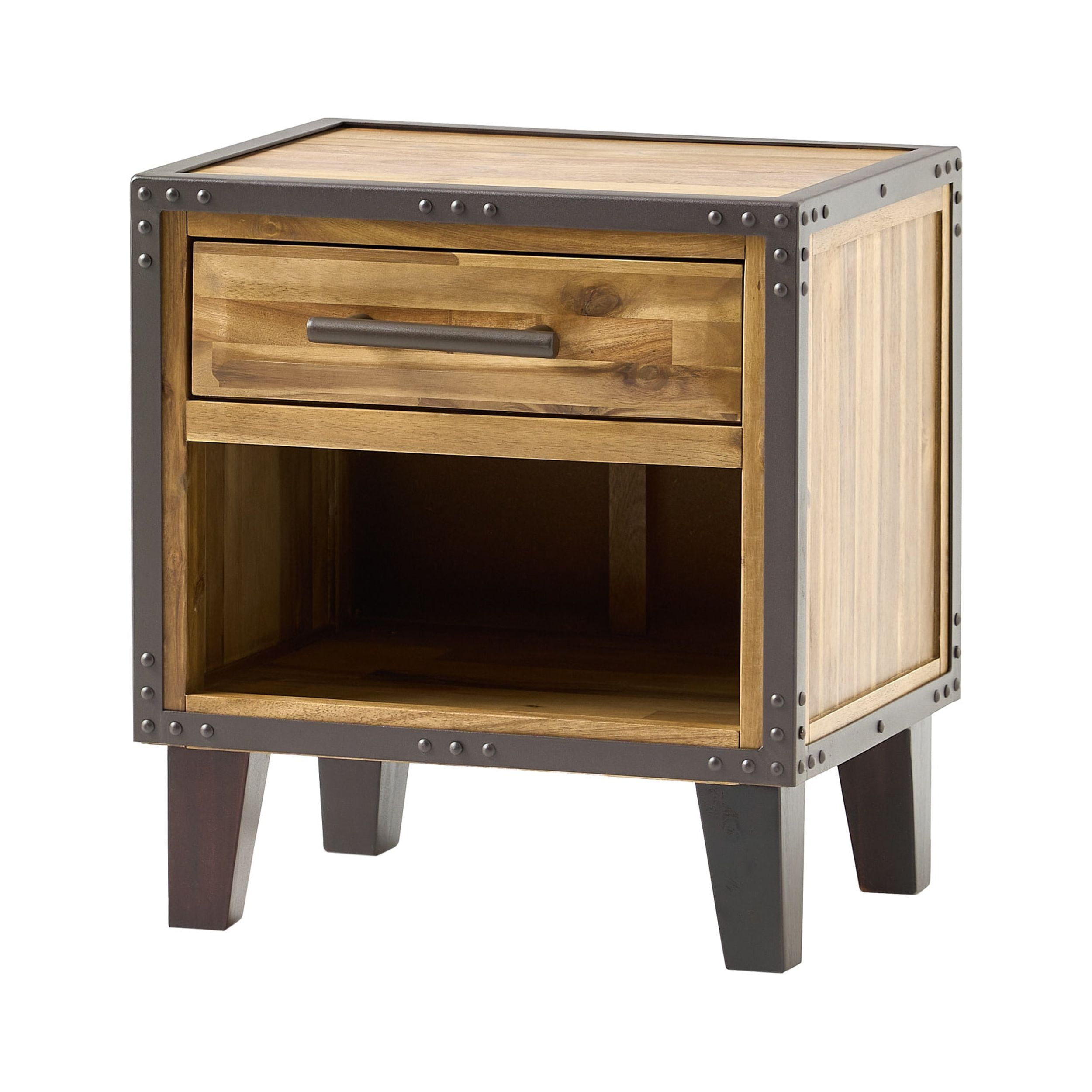 Luna Natural Acacia Wood and Iron End Table with Storage