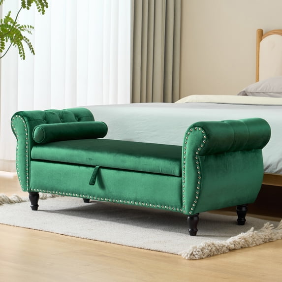 Christopher Knight Home Luxurious Velvet Rectangular Storage Ottoman Bench with Pillow, Emerald
